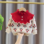 Bērnu trikotāžas džemperis ar pogām un lokām meitenēm