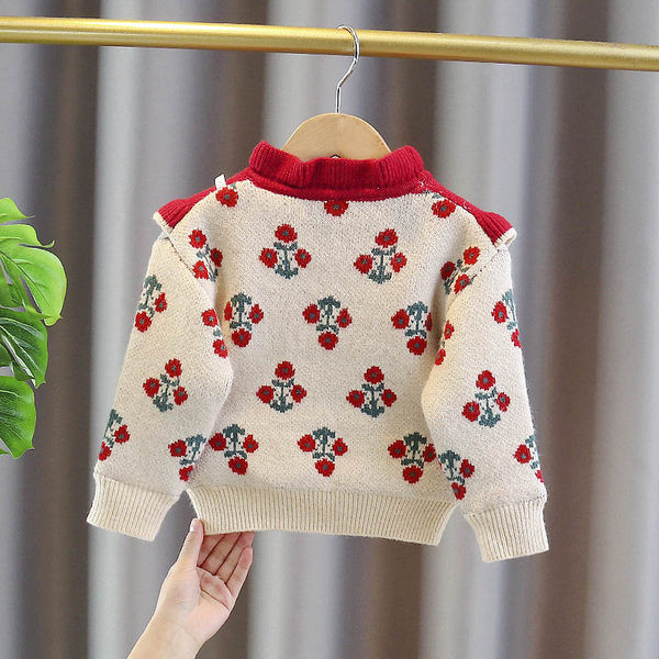 Bērnu trikotāžas džemperis ar pogām un lokām meitenēm