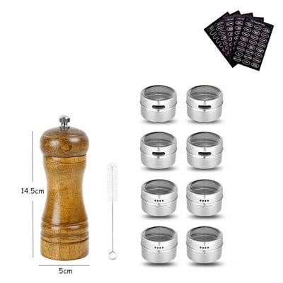 LMETJMA medienos druskos pipirų malūnėlis ir magnetinių prieskonių stiklainių rinkinys pipirų malūnėlių druskos plaktuvai su reguliuojamu keraminiu rotoriumi KC0215