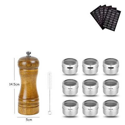 LMETJMA medienos druskos pipirų malūnėlis ir magnetinių prieskonių stiklainių rinkinys pipirų malūnėlių druskos plaktuvai su reguliuojamu keraminiu rotoriumi KC0215