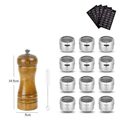 LMETJMA medienos druskos pipirų malūnėlis ir magnetinių prieskonių stiklainių rinkinys pipirų malūnėlių druskos plaktuvai su reguliuojamu keraminiu rotoriumi KC0215