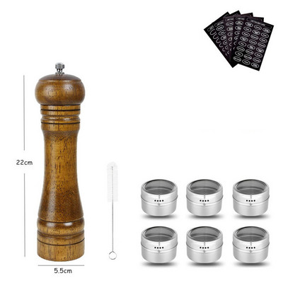 LMETJMA medienos druskos pipirų malūnėlis ir magnetinių prieskonių stiklainių rinkinys pipirų malūnėlių druskos plaktuvai su reguliuojamu keraminiu rotoriumi KC0215