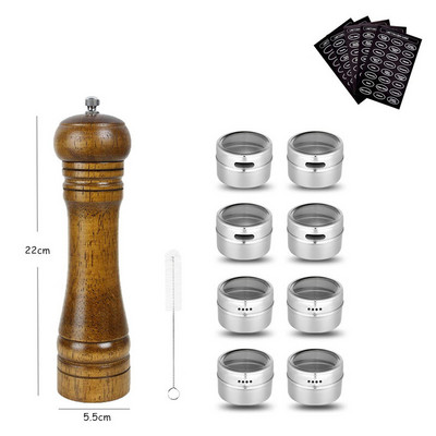 LMETJMA medienos druskos pipirų malūnėlis ir magnetinių prieskonių stiklainių rinkinys pipirų malūnėlių druskos plaktuvai su reguliuojamu keraminiu rotoriumi KC0215