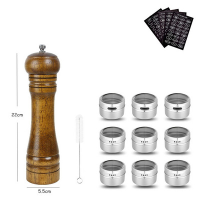 LMETJMA medienos druskos pipirų malūnėlis ir magnetinių prieskonių stiklainių rinkinys pipirų malūnėlių druskos plaktuvai su reguliuojamu keraminiu rotoriumi KC0215