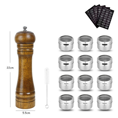 LMETJMA medienos druskos pipirų malūnėlis ir magnetinių prieskonių stiklainių rinkinys pipirų malūnėlių druskos plaktuvai su reguliuojamu keraminiu rotoriumi KC0215