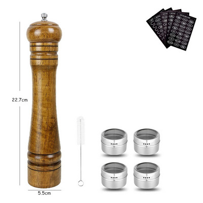 LMETJMA medienos druskos pipirų malūnėlis ir magnetinių prieskonių stiklainių rinkinys pipirų malūnėlių druskos plaktuvai su reguliuojamu keraminiu rotoriumi KC0215