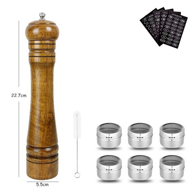 LMETJMA medienos druskos pipirų malūnėlis ir magnetinių prieskonių stiklainių rinkinys pipirų malūnėlių druskos plaktuvai su reguliuojamu keraminiu rotoriumi KC0215