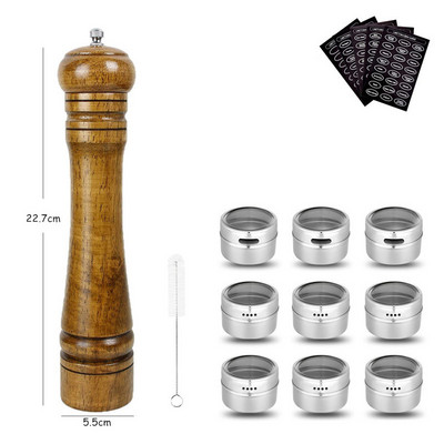 LMETJMA medienos druskos pipirų malūnėlis ir magnetinių prieskonių stiklainių rinkinys pipirų malūnėlių druskos plaktuvai su reguliuojamu keraminiu rotoriumi KC0215