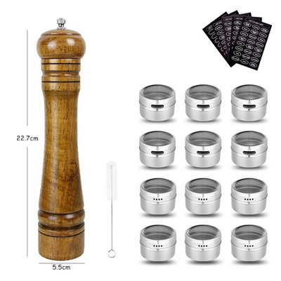 LMETJMA medienos druskos pipirų malūnėlis ir magnetinių prieskonių stiklainių rinkinys pipirų malūnėlių druskos plaktuvai su reguliuojamu keraminiu rotoriumi KC0215