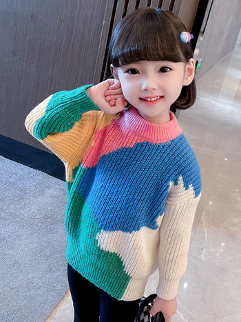 Νέο μοντέλο χρώματος στρογγυλό λαιμό μακρυμάνικο πουλόβερ για κορίτσια