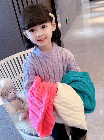 Παιδικό πλεκτό πουλόβερ με οβάλ λαιμόκοψη για κορίτσια