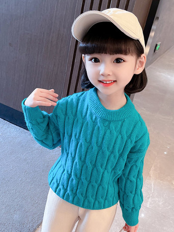Παιδικό πλεκτό πουλόβερ με οβάλ λαιμόκοψη για κορίτσια
