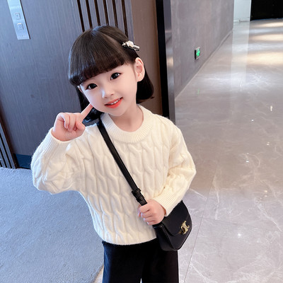 Vaikiškas megztas megztinis su ovalia iškirpte mergaitėms