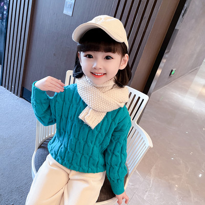 Vaikiškas megztas megztinis su ovalia iškirpte mergaitėms