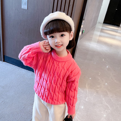 Vaikiškas megztas megztinis su ovalia iškirpte mergaitėms