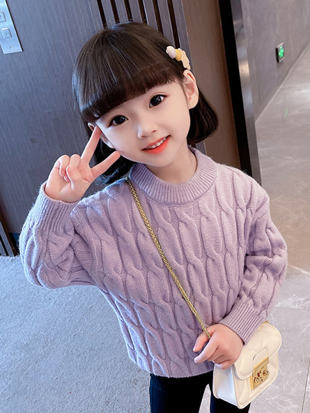 Vaikiškas megztas megztinis su ovalia iškirpte mergaitėms