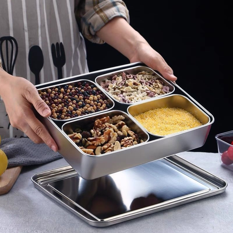 1/2/3/4/6 Grids nerūdijančio plieno prieskonių dėžutė su dangčiu Stačiakampis viešbučio namų apyvokos prieskonių organizatorius daugiafunkcis virtuvės įtaisas