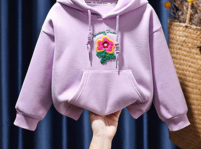 Vaikiškas megztinis mergaitėms su siuvinėjimu ir kišene