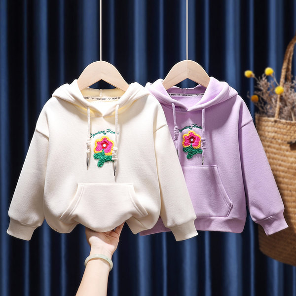 Vaikiškas megztinis mergaitėms su siuvinėjimu ir kišene