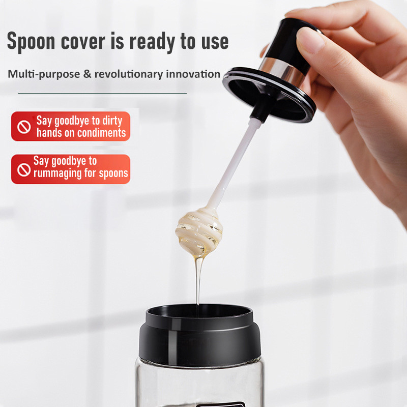 Namų stiklinės prieskonių dėžutės šaukštas ir dangtelis Integruotas prieskonių indelio derinys prieskonių stiklainis Virtuvės reikmenys Namų druskos plaktuvas aliejaus butelis