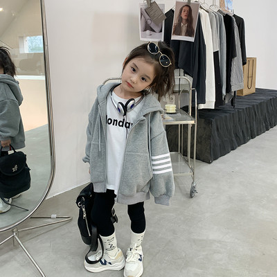 Sportinis megztinis mergaitei su gobtuvu ir užtrauktuku