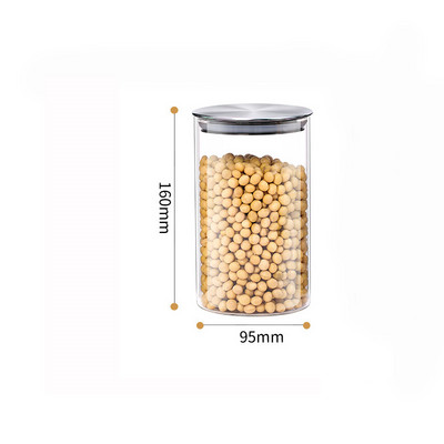 Talpykla grūdų stikliniams indams su nerūdijančio plieno dangteliu Stikliniai prieskonių stiklainiai Maisto 304 klasės nerūdijančio plieno laikymo bakas