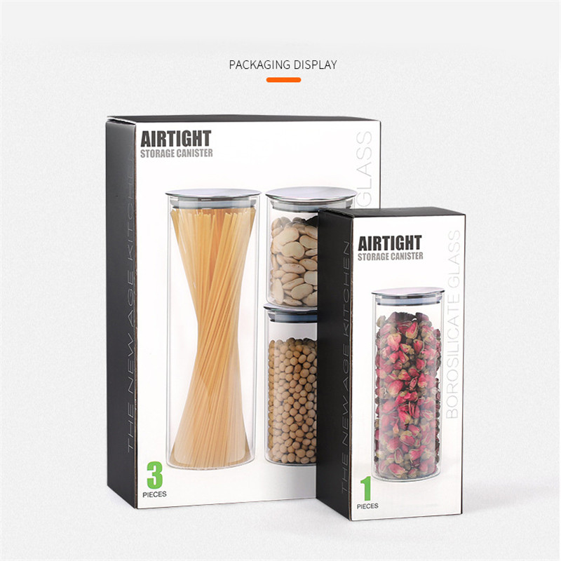 Talpykla grūdų stikliniams indams su nerūdijančio plieno dangteliu Stikliniai prieskonių stiklainiai Maisto 304 klasės nerūdijančio plieno laikymo bakas