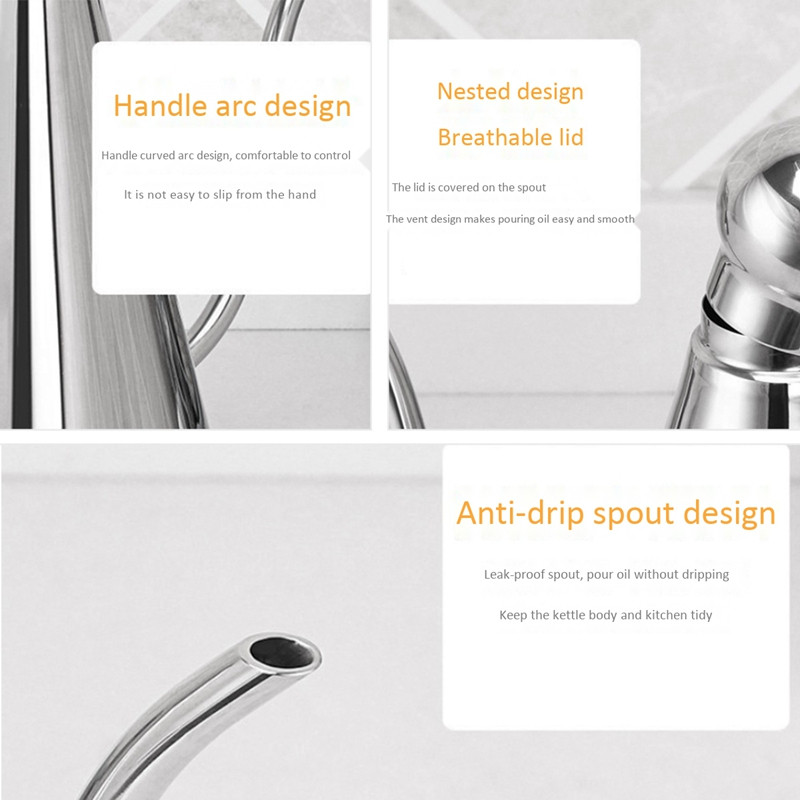 Naujas 350 ml alyvuogių aliejaus dozatorius, virtuvės nerūdijančio plieno aliejaus / acto puodas, alyvuogių aliejaus butelis, alyvuogių aliejaus skardinės laikymo talpa