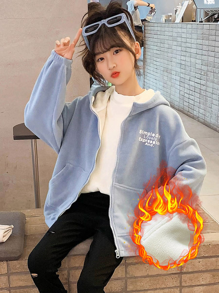 Hanorac sport căptușit cu glugă și închidere cu fermoar pentru fete