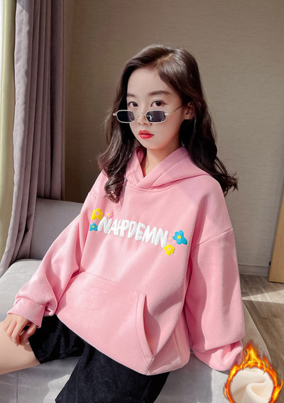 Kapuutsiga laste dressipluus tüdrukutele, soe, sügisene, talvine