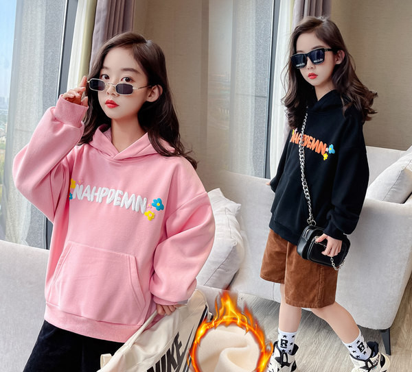 Kapuutsiga laste dressipluus tüdrukutele, soe, sügisene, talvine