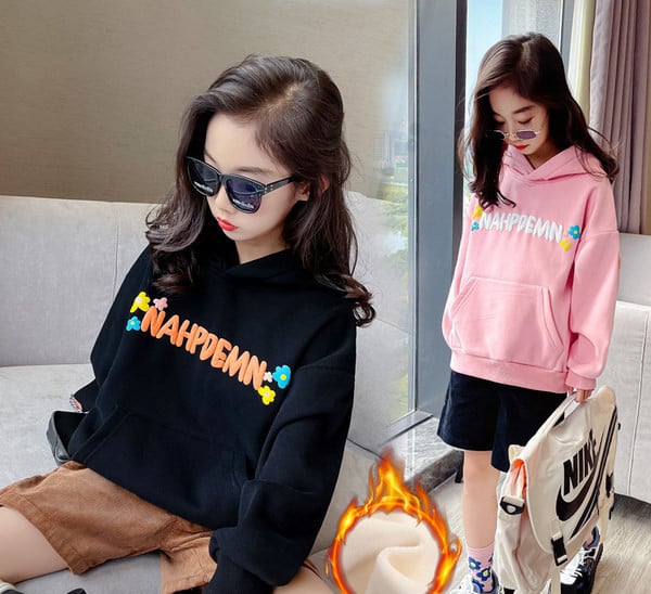 Kapuutsiga laste dressipluus tüdrukutele, soe, sügisene, talvine