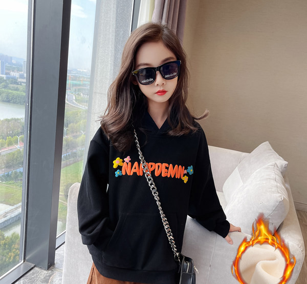 Kapuutsiga laste dressipluus tüdrukutele, soe, sügisene, talvine