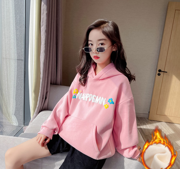 Kapuutsiga laste dressipluus tüdrukutele, soe, sügisene, talvine