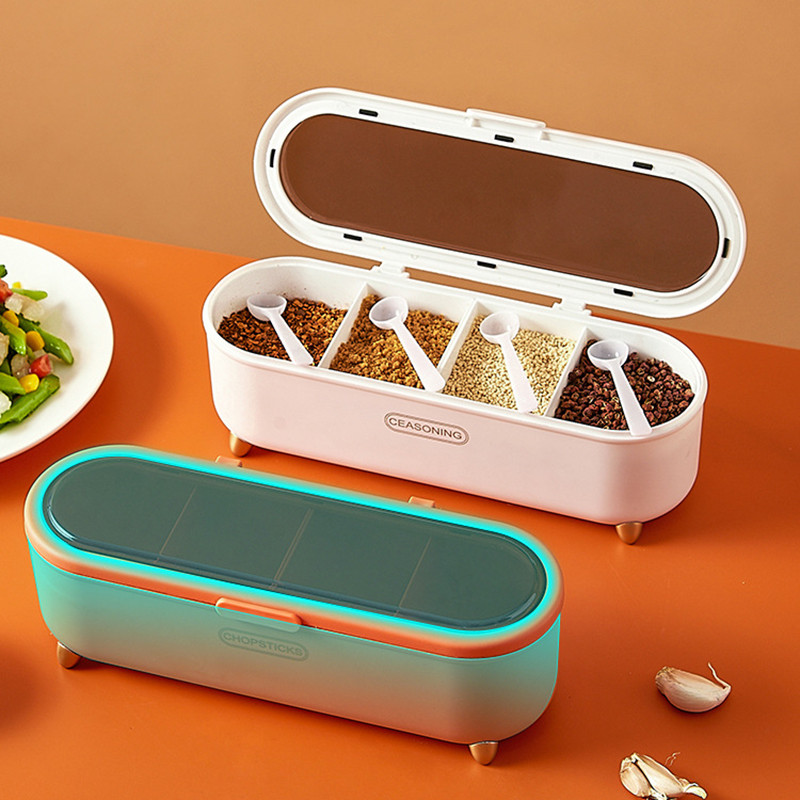 Nordic 4 rácsos fűszerüveg só-borsszóró fűszertartó készlet Ovális Átlátszó fűszeres doboz Konyhai tárolóeszközök