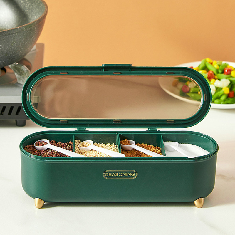 Nordic 4 rácsos fűszerüveg só-borsszóró fűszertartó készlet Ovális Átlátszó fűszeres doboz Konyhai tárolóeszközök