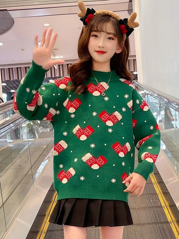 Χριστουγεννιάτικο παιδικό πουλόβερ για κορίτσια με κέντημα