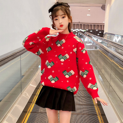 Dječji božićni pulover za djevojčice s vezom