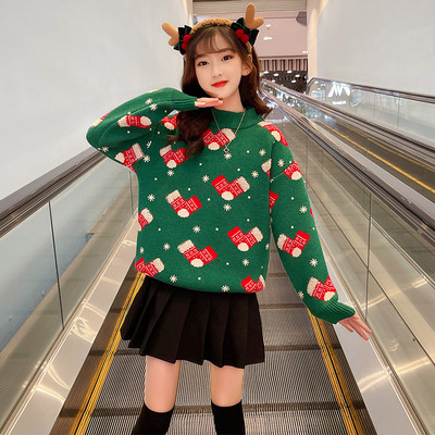 Dječji božićni pulover za djevojčice s vezom