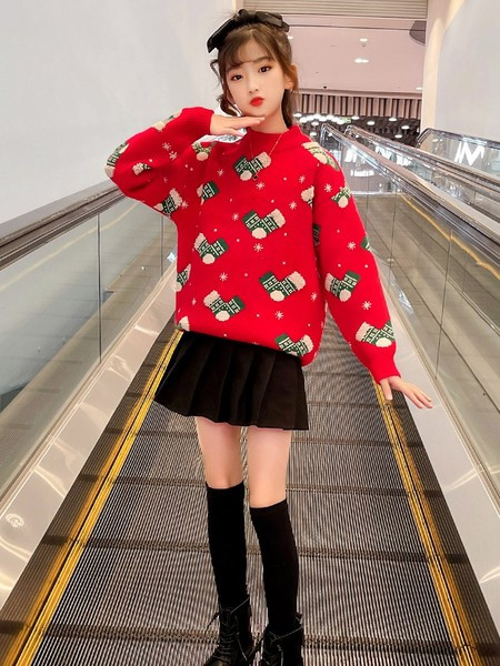 Dječji božićni pulover za djevojčice s vezom