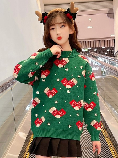 Dječji božićni pulover za djevojčice s vezom