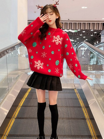 Χριστουγεννιάτικο παιδικό πουλόβερ με οβάλ λαιμόκοψη - κόκκινο χρώμα