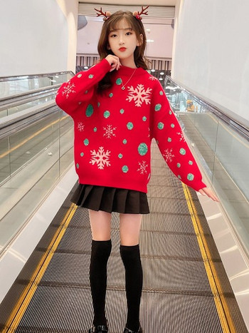 Χριστουγεννιάτικο παιδικό πουλόβερ με οβάλ λαιμόκοψη - κόκκινο χρώμα
