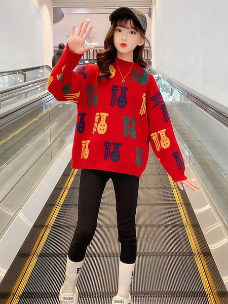 Gyerek hétköznapi O-nyakú pulóver lányoknak