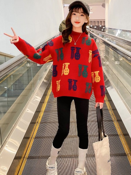 Gyerek hétköznapi O-nyakú pulóver lányoknak