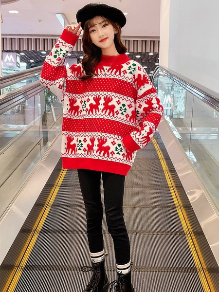 Pulover de Crăciun cu gât O pentru copii pentru fete