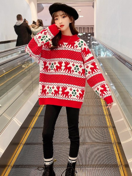 Pulover de Crăciun cu gât O pentru copii pentru fete