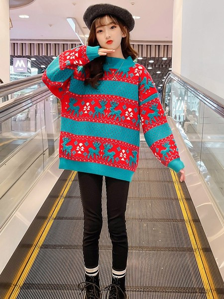 Pulover de Crăciun cu gât O pentru copii pentru fete