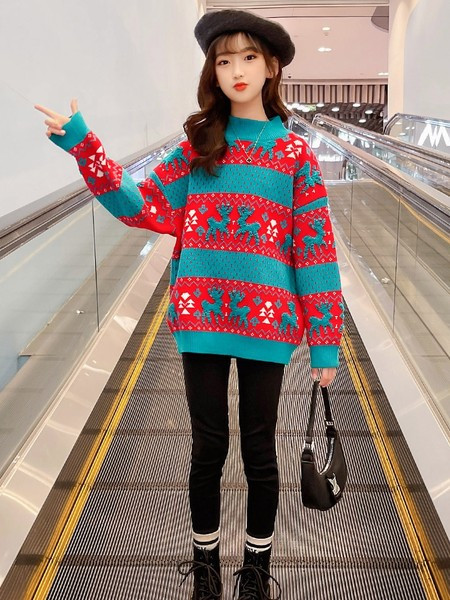 Pulover de Crăciun cu gât O pentru copii pentru fete