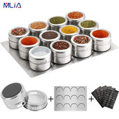 MLIA Магнитни буркани за подправки с етикети за подправки Магнитни кутии за подправки от неръждаема стомана с магнитна основа на стената на хладилника
